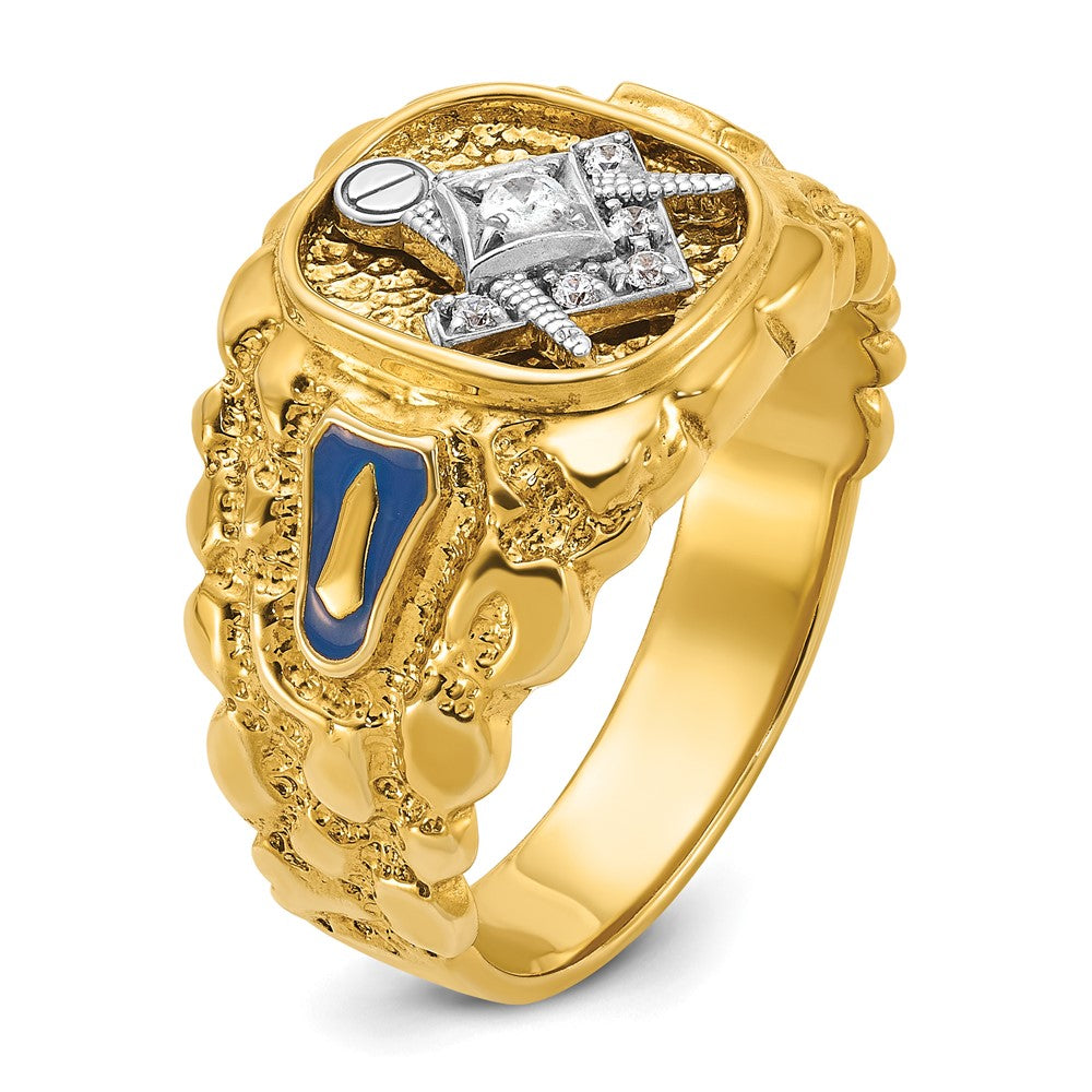 10K Two-Tone Ibgoodman Men'S Polished And Nugget Textured Blue Lodge Master Masonic Ring Mounting