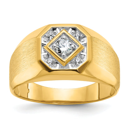 10K Yellow Gold Ibgoodman Men'S Polished And Satin Diamond Complete Ring