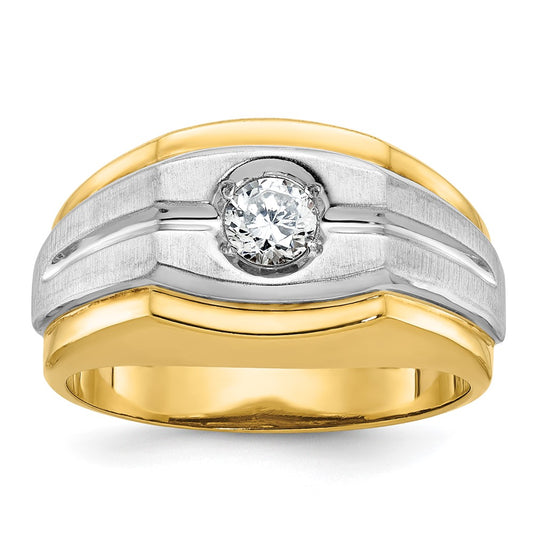 10K Two-Tone Ibgoodman Men'S Polished And Satin Diamond Complete Ring