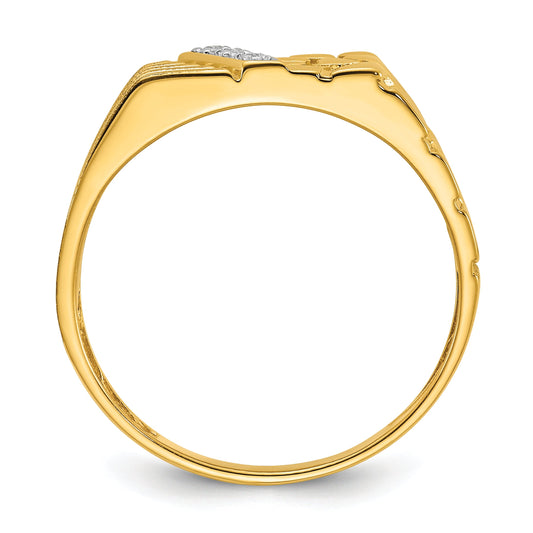 14K Yellow Gold Ibgoodman .02 Carat Lab Grown Diamond Vs/Si+ G+ Complete Textured Men'S Nugget Ring