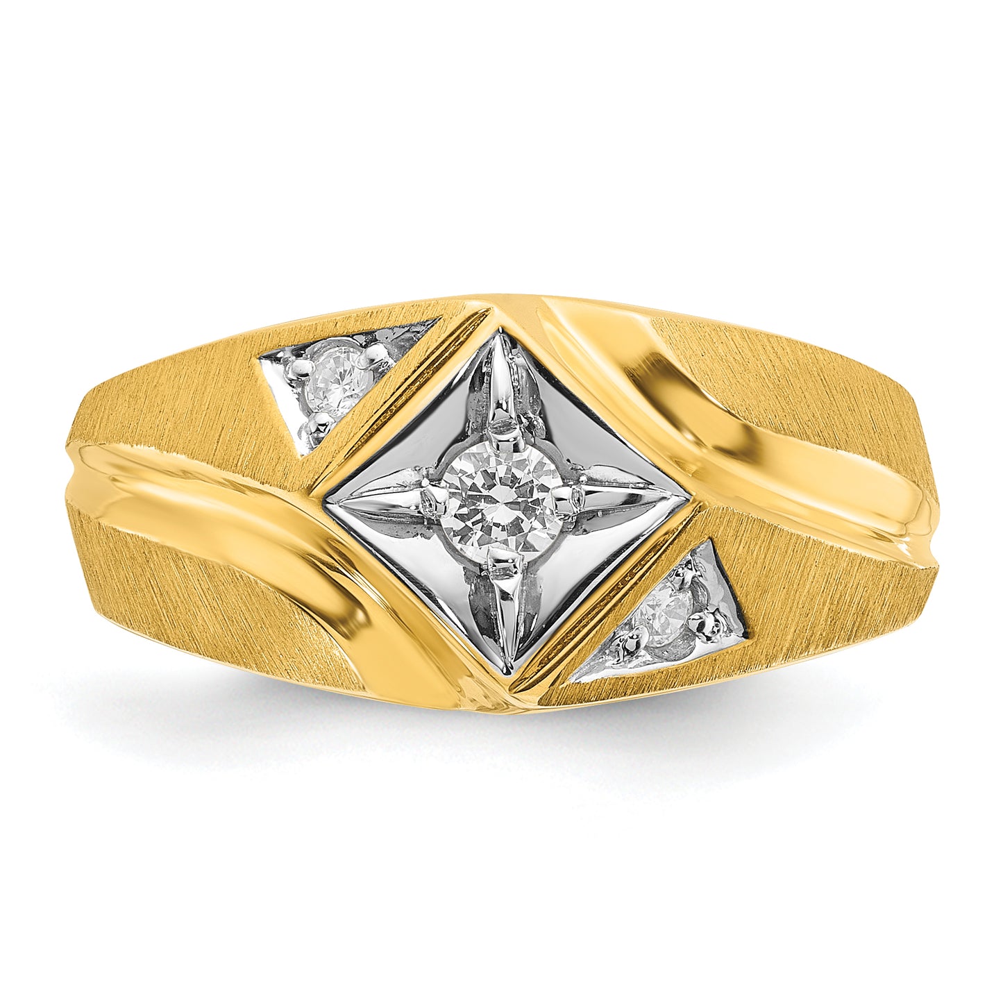 14k Yellow Gold with White Rhodium 1/5 Ct. Lab Grown Diamond VS/SI+ G+ Polished and Satin Men's Ring