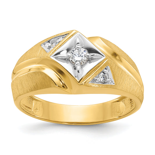 14k Yellow Gold with White Rhodium 1/5 Ct. Lab Grown Diamond VS/SI+ G+ Polished and Satin Men's Ring