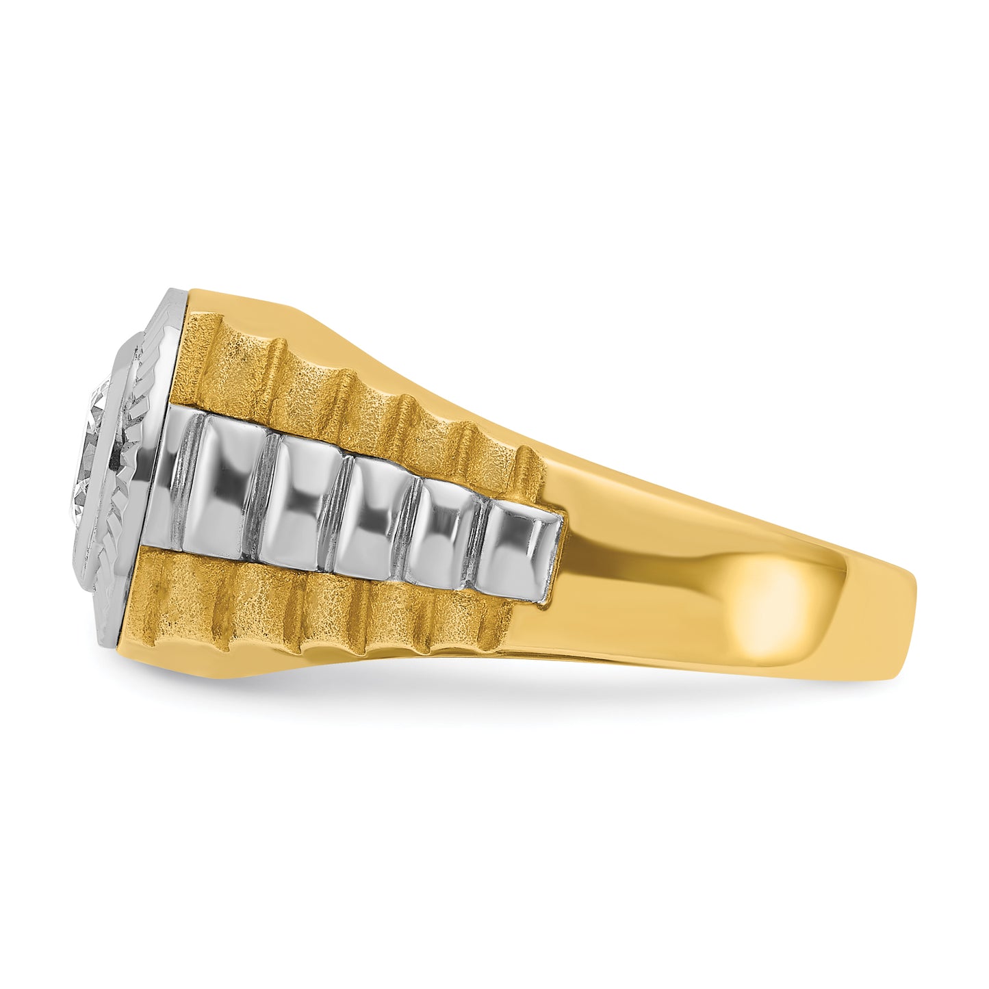 14k Two-tone Two Tone 1 Ct. Lab Grown Diamond VS/SI+ G+ Polished Satin and Textured Men's Ring