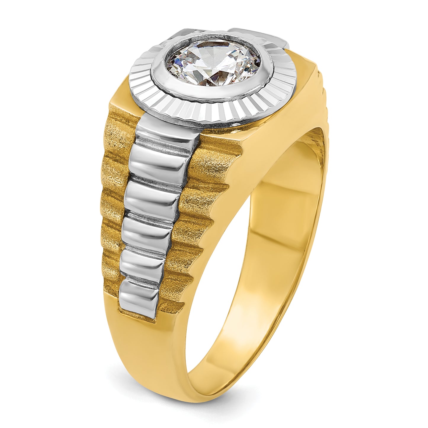 14k Two-tone Two Tone 1 Ct. Lab Grown Diamond VS/SI+ G+ Polished Satin and Textured Men's Ring