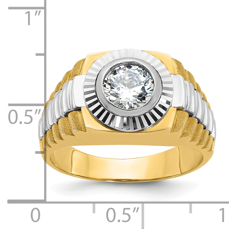 14k Two-tone Two Tone 1 Ct. Lab Grown Diamond VS/SI+ G+ Polished Satin and Textured Men's Ring