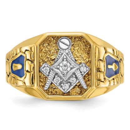 10K Two-Tone Ibgoodman Men'S Polished And Textured Blue Lodge Master Masonic Ring Mounting