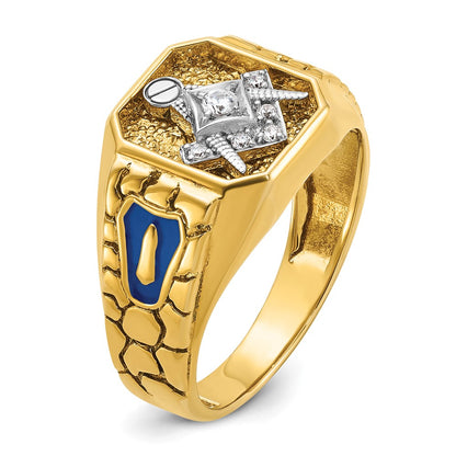 10K Two-Tone Ibgoodman Men'S Polished And Textured Blue Lodge Master Masonic Ring Mounting