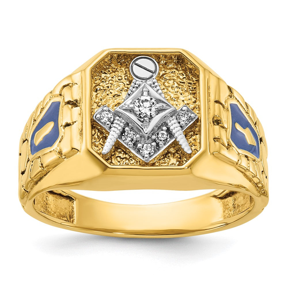 10K Two-Tone Ibgoodman Men'S Polished And Textured Blue Lodge Master Masonic Ring Mounting