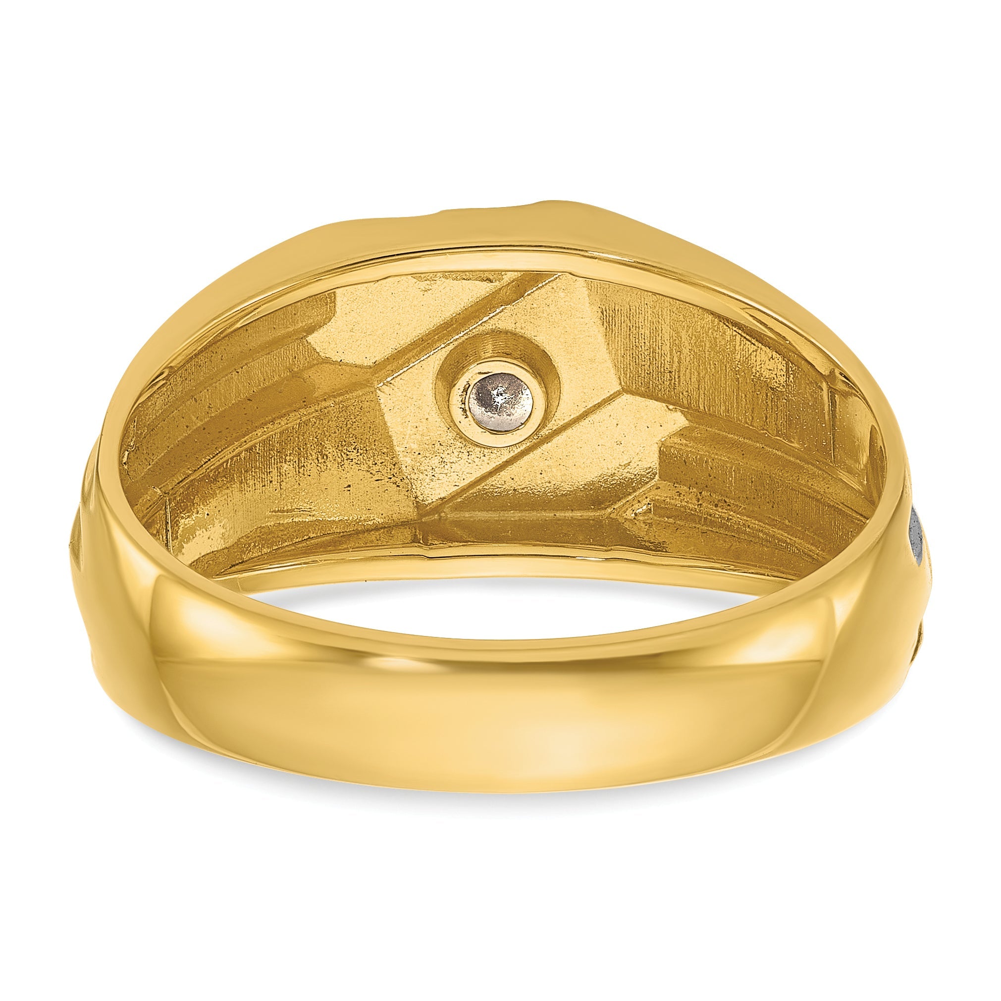 10K Yellow Gold Ibgoodman With Black Rhodium Men'S Polished And Grooved 1/6 Carat A Quality Diamond Ring