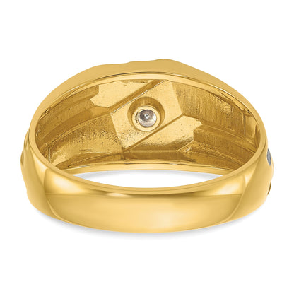 10K Yellow Gold Ibgoodman With Black Rhodium Men'S Polished And Grooved 1/6 Carat A Quality Diamond Ring