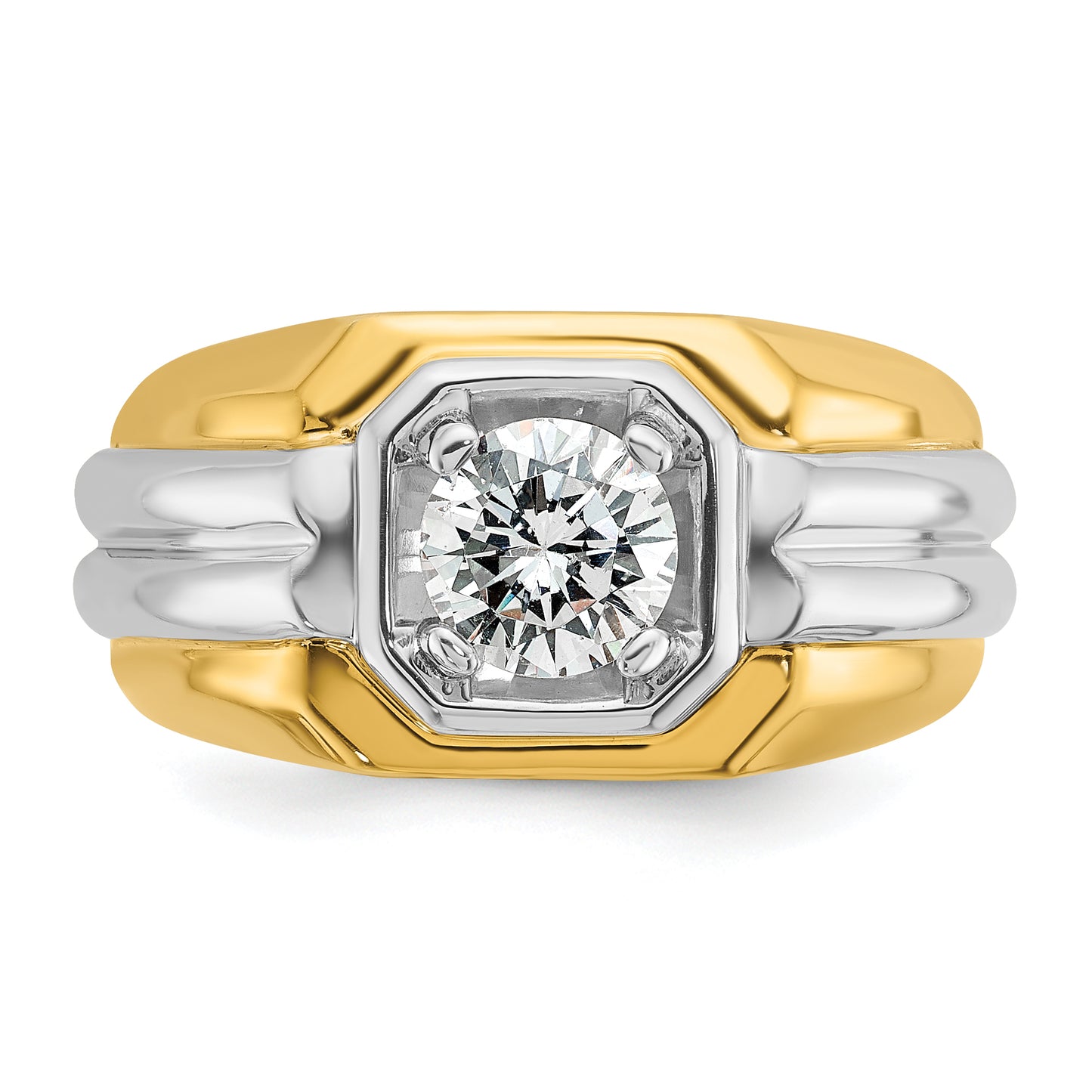 14k Two-tone Two Tone 1 Ct. Lab Grown Diamond VS/SI+ G+ Polished and Grooved Men's Ring