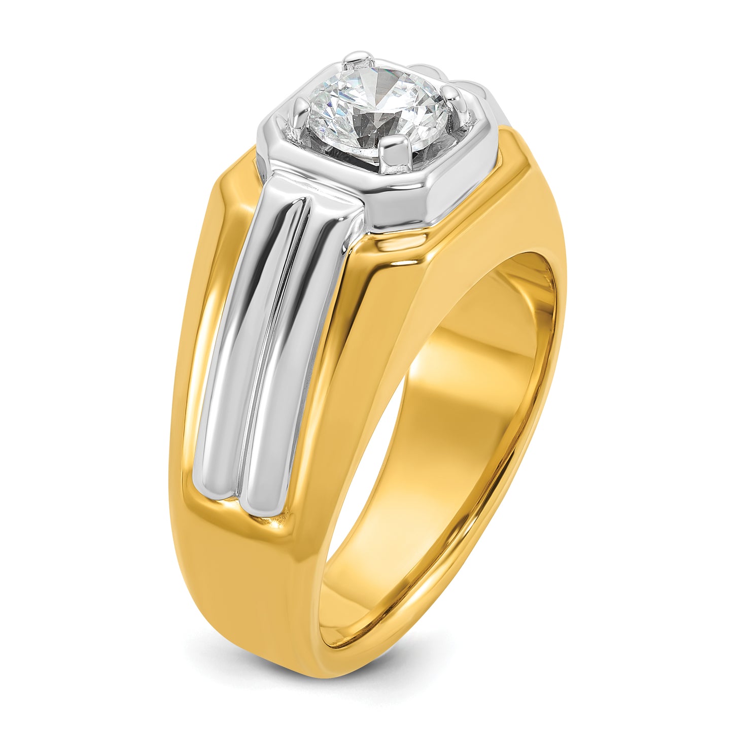 14k Two-tone Two Tone 1 Ct. Lab Grown Diamond VS/SI+ G+ Polished and Grooved Men's Ring