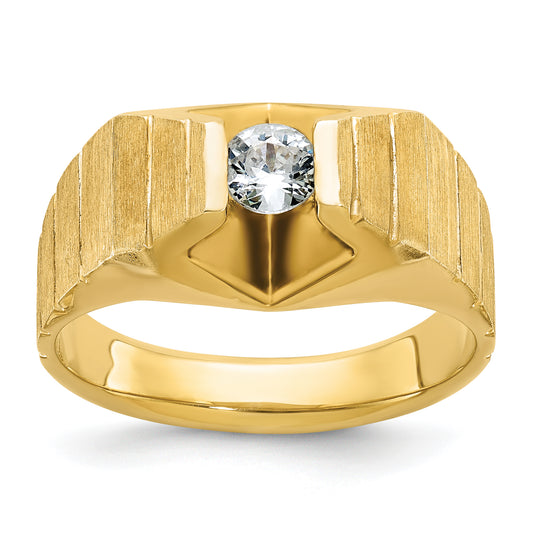 14k Yellow Gold 1/3 Ct. Lab Grown Diamond VS/SI+ G+ Polished and Satin Men's Ring