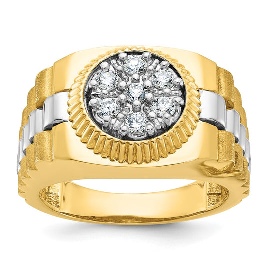 10K Two-Tone Ibgoodman Men'S Polished Satin And Textured 1/2 Carat A Quality Diamond Cluster Ring