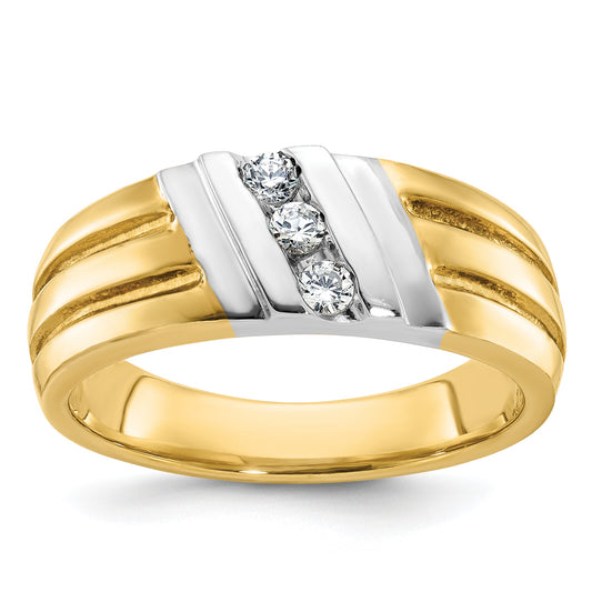 10K Two-Tone Ibgoodman Men'S Polished And Grooved 3-Stone Ring Mounting