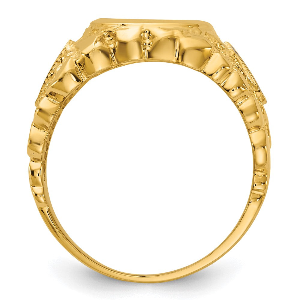 10K Yellow Gold Ibgoodman Men'S Polished And Nugget Textured Blue Lodge Master Masonic Ring Mounting