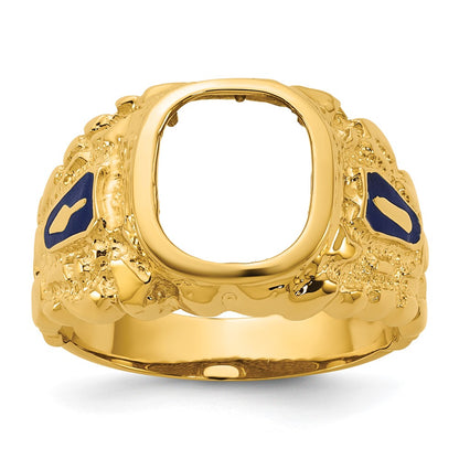 10K Yellow Gold Ibgoodman Men'S Polished And Nugget Textured Blue Lodge Master Masonic Ring Mounting