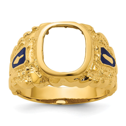 10K Yellow Gold Ibgoodman Men'S Polished And Nugget Textured Blue Lodge Master Masonic Ring Mounting