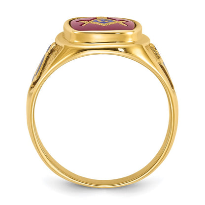 10K Yellow Gold Ibgoodman Men'S Polished And Textured Blue Lodge Master Masonic Ring Mounting