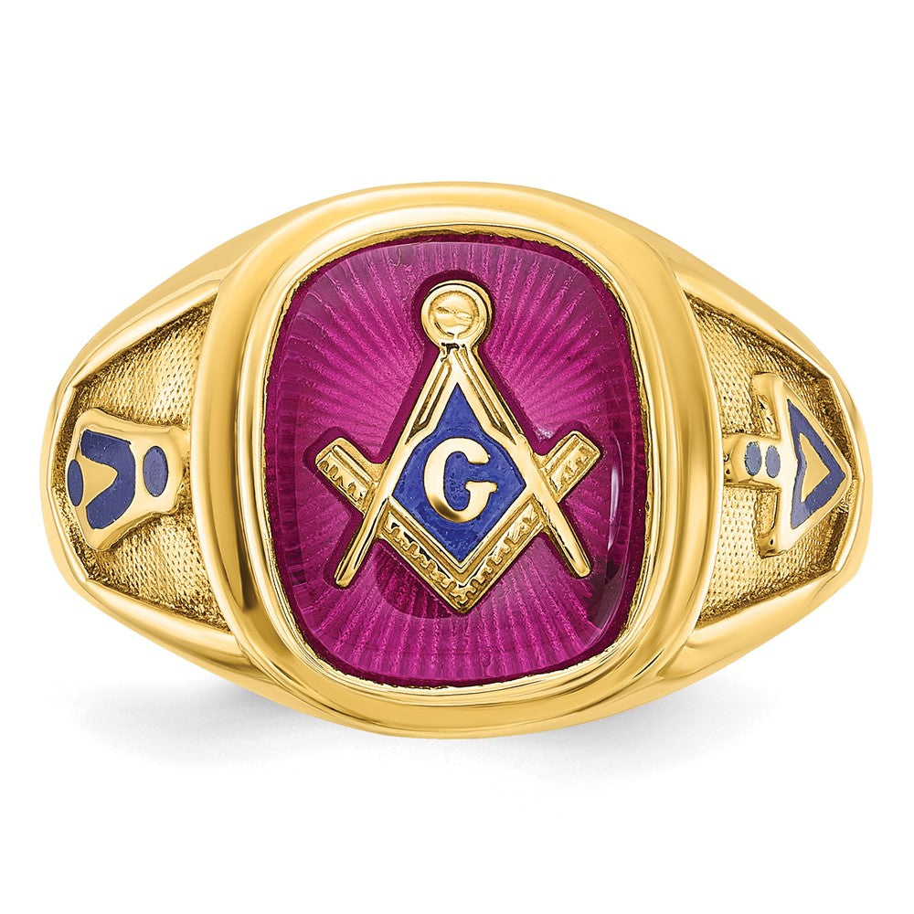 10K Yellow Gold Ibgoodman Men'S Polished And Textured Blue Lodge Master Masonic Ring Mounting