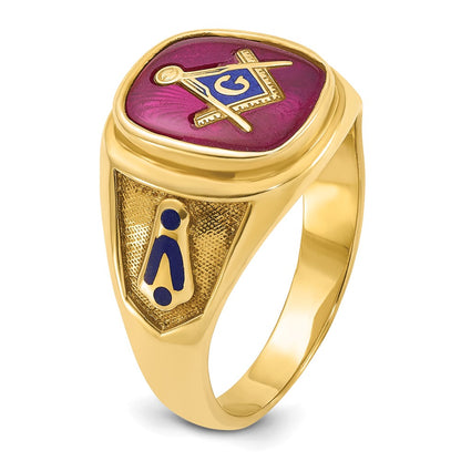 10K Yellow Gold Ibgoodman Men'S Polished And Textured Blue Lodge Master Masonic Ring Mounting
