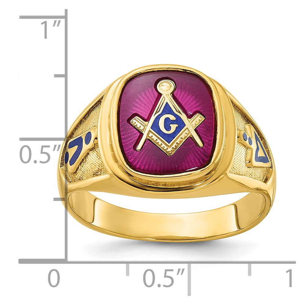 10K Yellow Gold Ibgoodman Men'S Polished And Textured Blue Lodge Master Masonic Ring Mounting