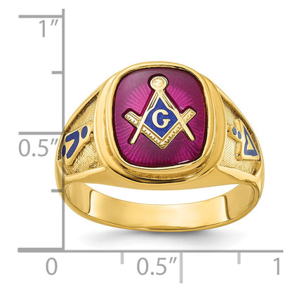 10K Yellow Gold Ibgoodman Men'S Polished And Textured Blue Lodge Master Masonic Ring Mounting