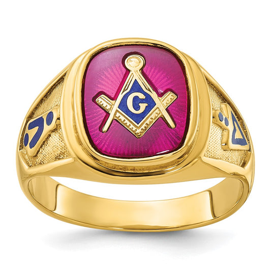 10K Yellow Gold Ibgoodman Men'S Polished And Textured Blue Lodge Master Masonic Ring Mounting