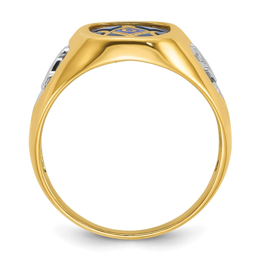 10K Yellow Gold Ibgoodman Men'S Polished And Textured Blue Lodge Master Masonic Ring Mounting