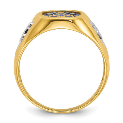 10K Yellow Gold Ibgoodman Men'S Polished And Textured Blue Lodge Master Masonic Ring Mounting