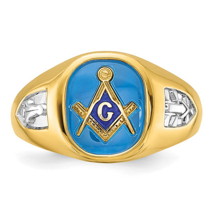 10K Yellow Gold Ibgoodman Men'S Polished And Textured Blue Lodge Master Masonic Ring Mounting