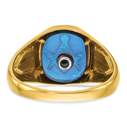 10K Yellow Gold Ibgoodman Men'S Polished And Textured Blue Lodge Master Masonic Ring Mounting