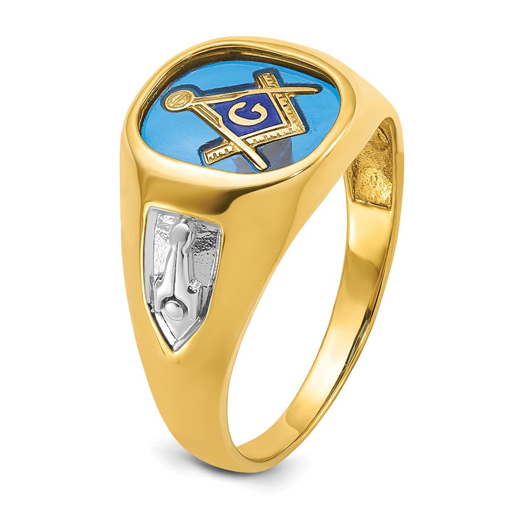 10K Yellow Gold Ibgoodman Men'S Polished And Textured Blue Lodge Master Masonic Ring Mounting
