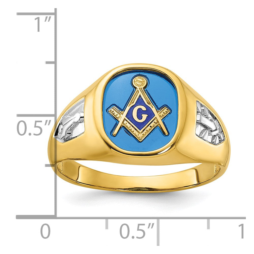 10K Yellow Gold Ibgoodman Men'S Polished And Textured Blue Lodge Master Masonic Ring Mounting