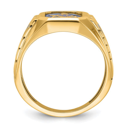 10K Yellow Gold Ibgoodman Men'S Polished And Textured Blue Lodge Master Masonic Ring Mounting
