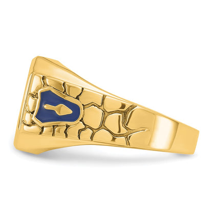 10K Yellow Gold Ibgoodman Men'S Polished And Textured Blue Lodge Master Masonic Ring Mounting