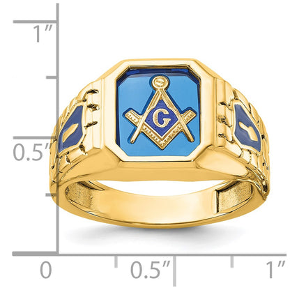 10K Yellow Gold Ibgoodman Men'S Polished And Textured Blue Lodge Master Masonic Ring Mounting