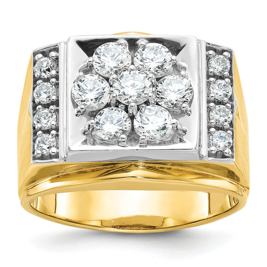 14k Two-tone Two Tone 1 1/2 Ct. Lab Grown Diamond VS/SI+ G+ Men's Polished and Satin Cluster Ring