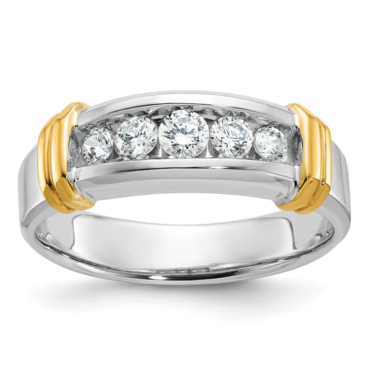 14k Two-tone Two Tone 1/2 Ct. Lab Grown Diamond VS/SI+ G+ Five Stone Polished Men's Ring