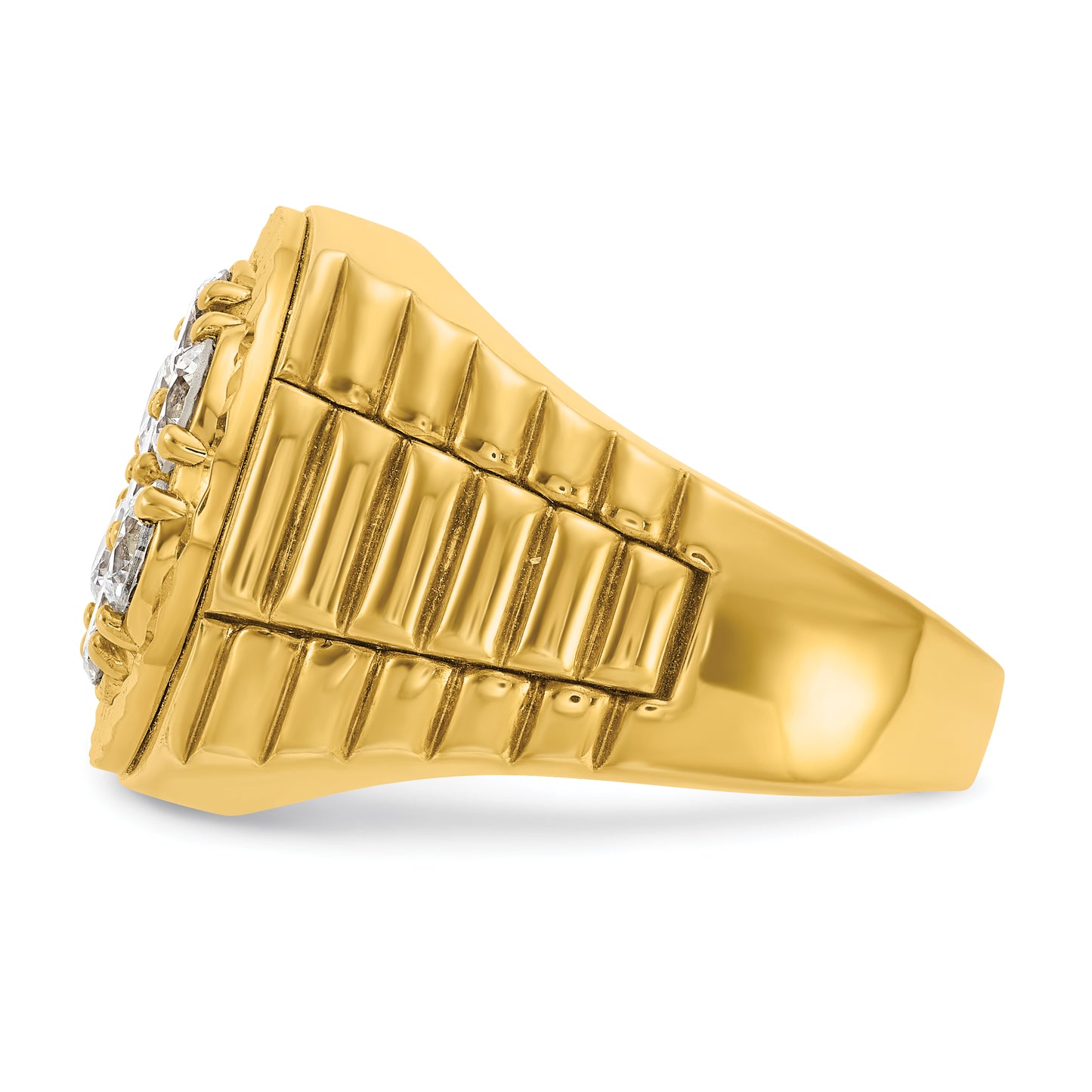 14k Yellow Gold 2 Ct. Lab Grown Diamond VS/SI+ G+ Ribbed Men's Cluster Ring