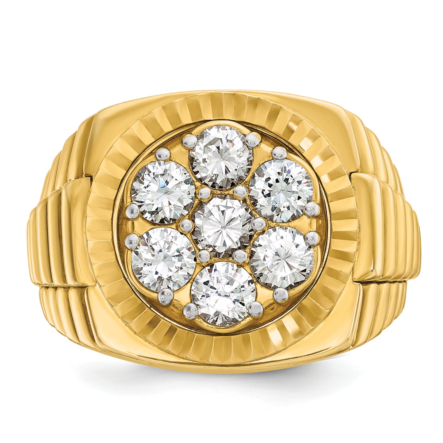 14k Yellow Gold 2 Ct. Lab Grown Diamond VS/SI+ G+ Ribbed Men's Cluster Ring