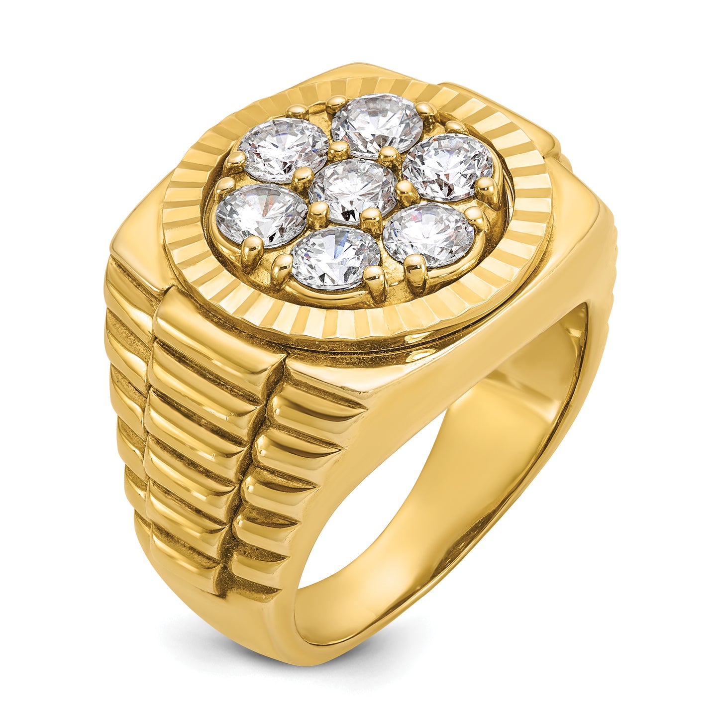 14k Yellow Gold 2 Ct. Lab Grown Diamond VS/SI+ G+ Ribbed Men's Cluster Ring