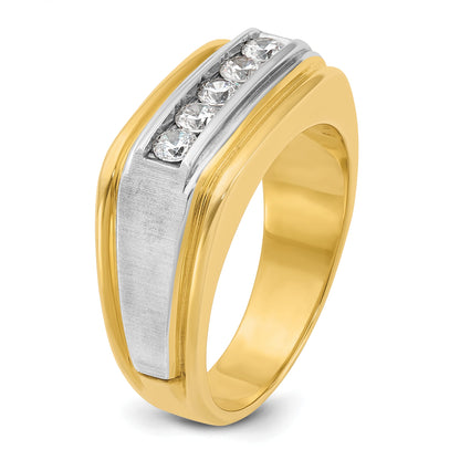 10K Two-Tone Ibgoodman Men'S Polished Satin And Grooved 5-Stone Ring Mounting