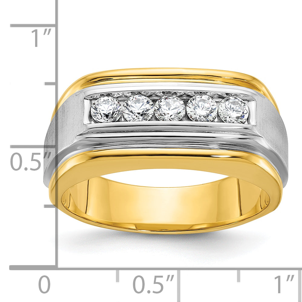 10K Two-Tone Ibgoodman Men'S Polished Satin And Grooved 5-Stone Ring Mounting
