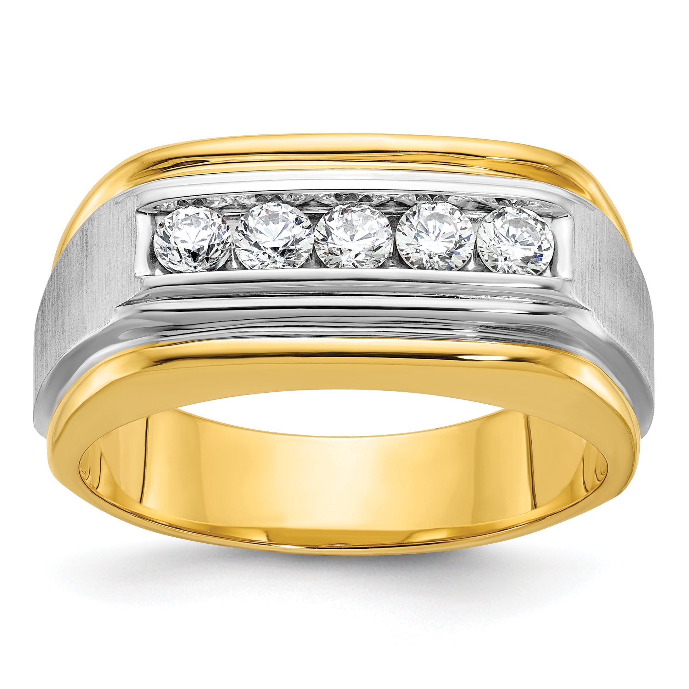10K Two-Tone Ibgoodman Men'S Polished Satin And Grooved 5-Stone Ring Mounting