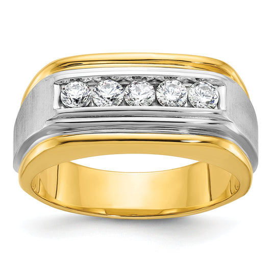 10K Two-Tone Ibgoodman Men'S Polished Satin And Grooved 5-Stone Ring Mounting