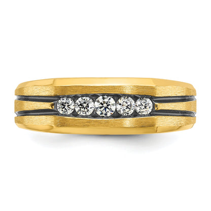 10K Yellow Gold Ibgoodman Men'S Polished Satin And Grooved 5-Stone Ring Mounting