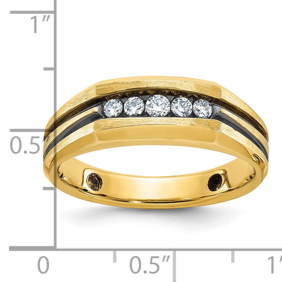 10K Yellow Gold Ibgoodman Men'S Polished Satin And Grooved 5-Stone Ring Mounting