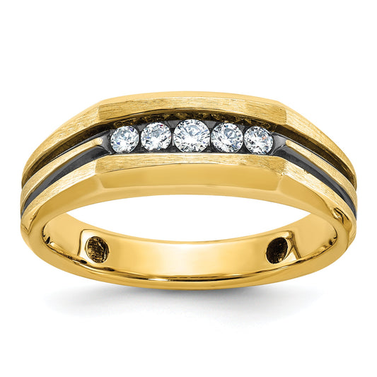 10K Yellow Gold Ibgoodman Men'S Polished Satin And Grooved 5-Stone Ring Mounting