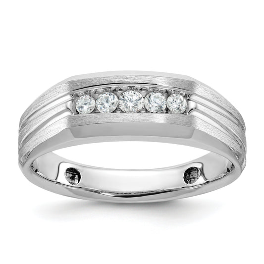 10k White Gold 1/4 Ct. Lab Grown Diamond VS/SI+ G+ Polished Satin and Grooved Five Stone Men's Ring